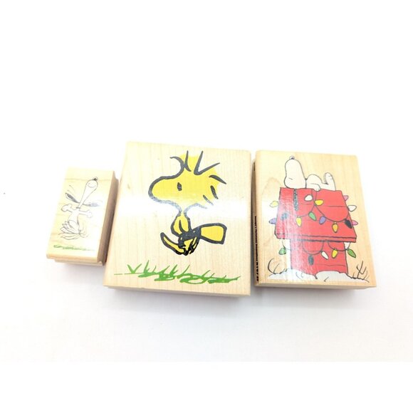 Set Of 3 Peanuts Snoopy  Christmas Woodstock Rubber Stamps - Picture 1 of 10